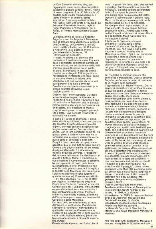 1985 : Il trionfo dell’amore, Programme