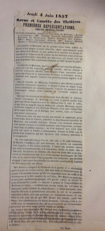 1857 : Le false confidenze, Revue de presse