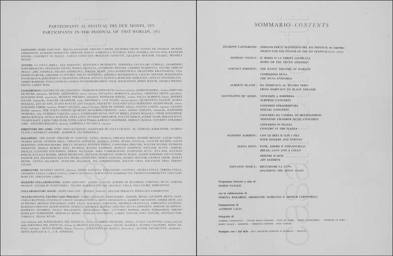 1971 : La finta serva ovvero il furbo punito, Programme du Festival de Spoleto