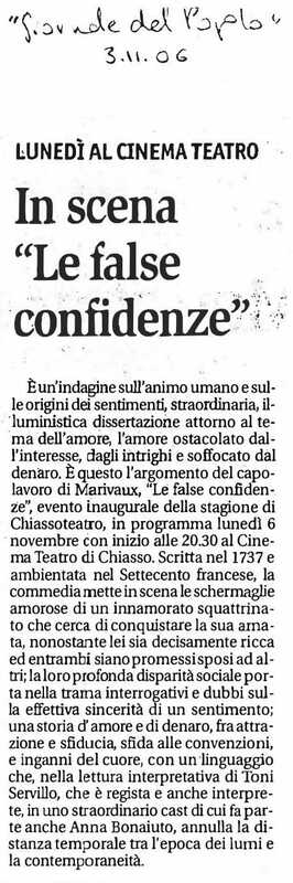 1998 : Le false confidenze (Toni Servillo), Revue de presse (Reprise 2005-2007)