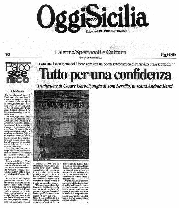 1998 : Le false confidenze (Toni Servillo), Revue de presse