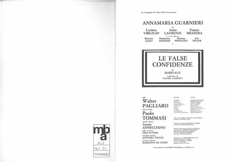 1985 : Le false confidenze, Programme