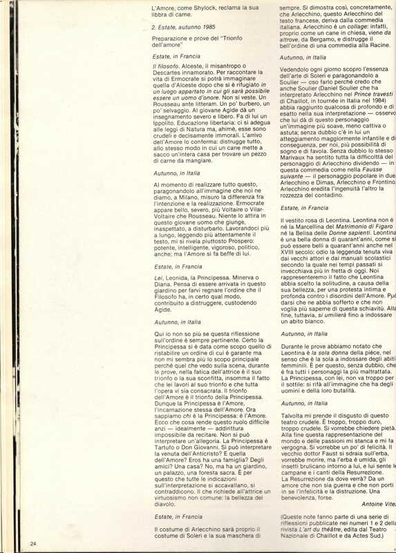 1985 : Il trionfo dell’amore, Programme