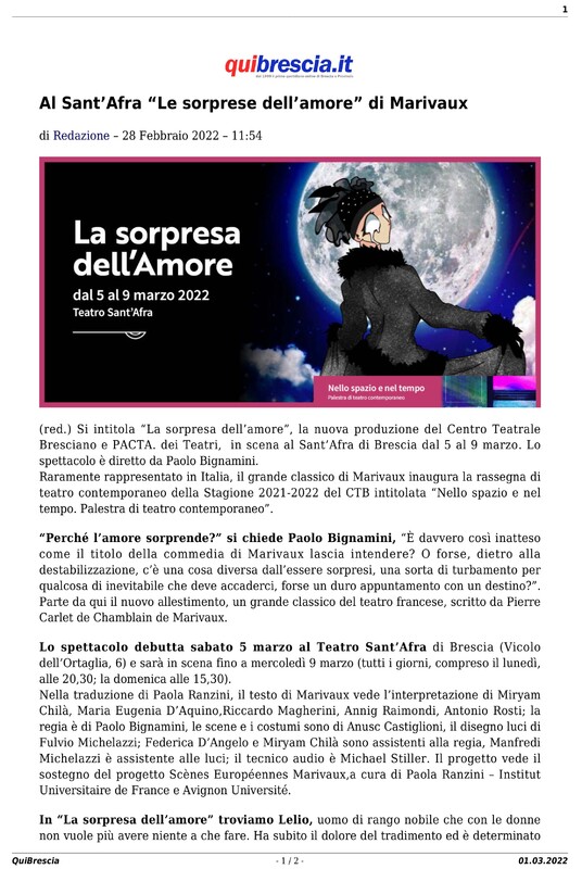2020 : La sorpresa dell’amore (Paolo Bignamini) revue de presse (reprise 2022)