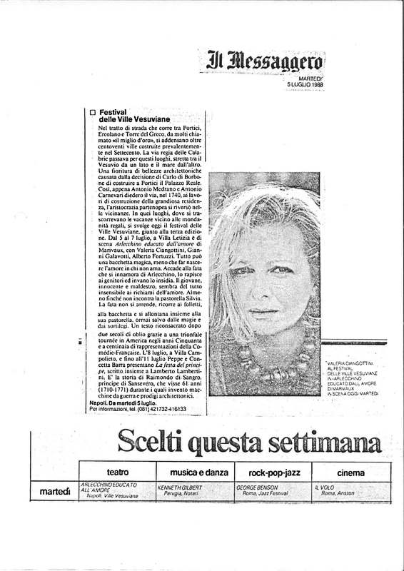 1988 : Arlecchino educato dall’amore (Marco Bernardi) revue de presse