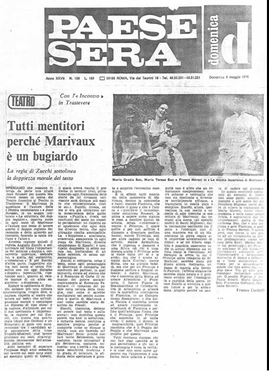 1976 : La doppia incostanza, Revue de presse