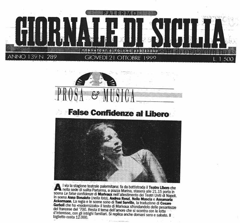 1998 : Le false confidenze (Toni Servillo), Revue de presse