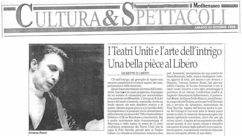 1998 : Le false confidenze (Toni Servillo), Revue de presse