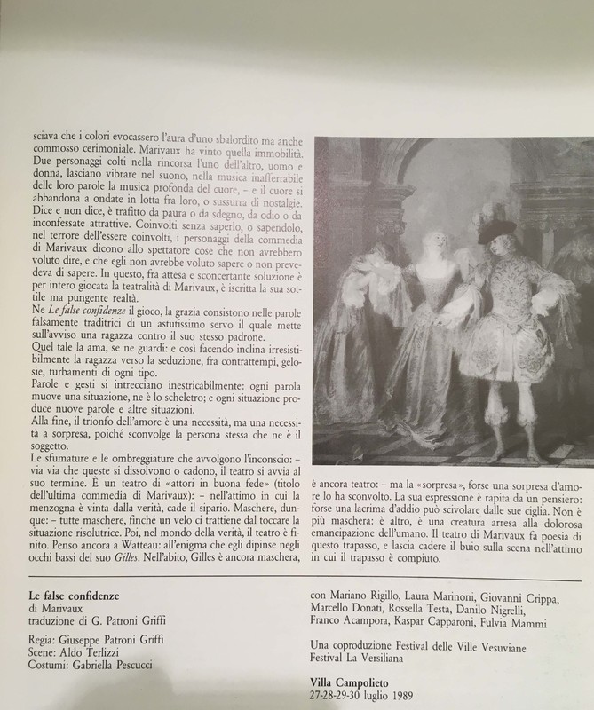 1989 : Le false confidenze (Programme du Festival des Ville Vesuviane)