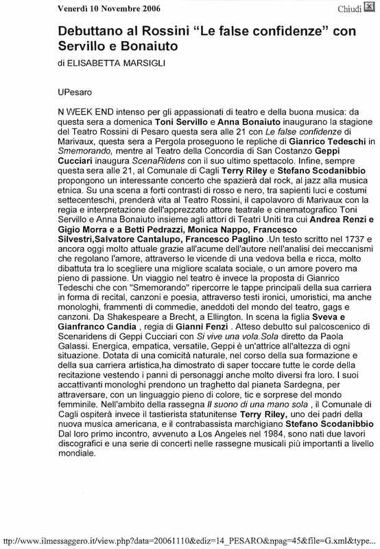 1998 : Le false confidenze (Toni Servillo), Revue de presse (Reprise 2005-2007)