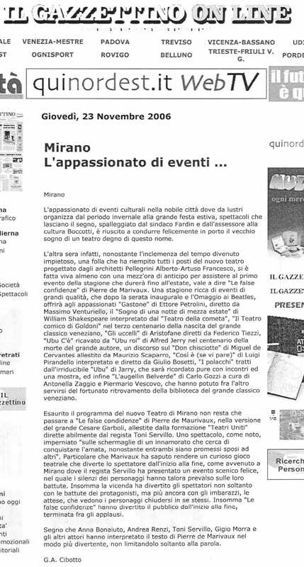 1998 : Le false confidenze (Toni Servillo), Revue de presse (Reprise 2005-2007)