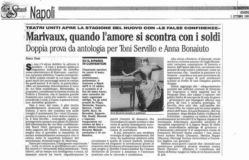 1998 : Le false confidenze (Toni Servillo), Revue de presse