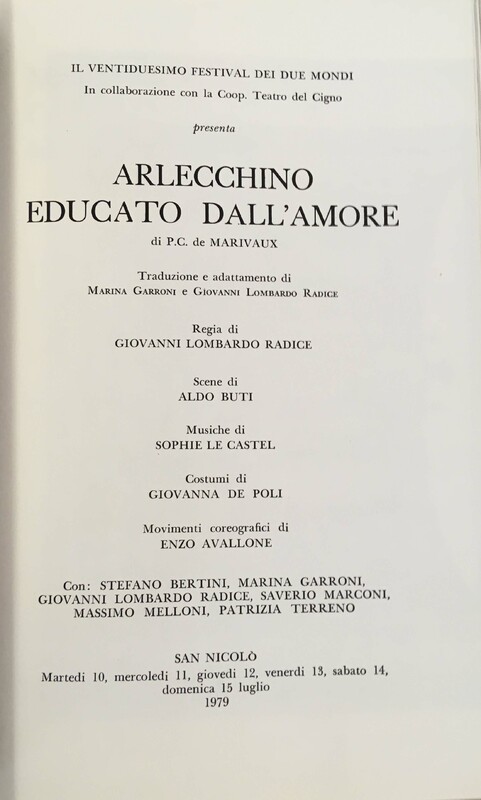 1979 : Arlecchino educato dall’amore (Giovanni Lombardo Radice) programme