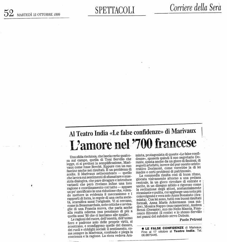 1998 : Le false confidenze (Toni Servillo), Revue de presse