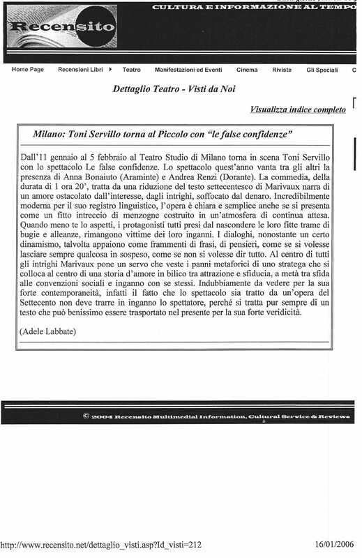 1998 : Le false confidenze (Toni Servillo), Revue de presse (Reprise 2005-2007)