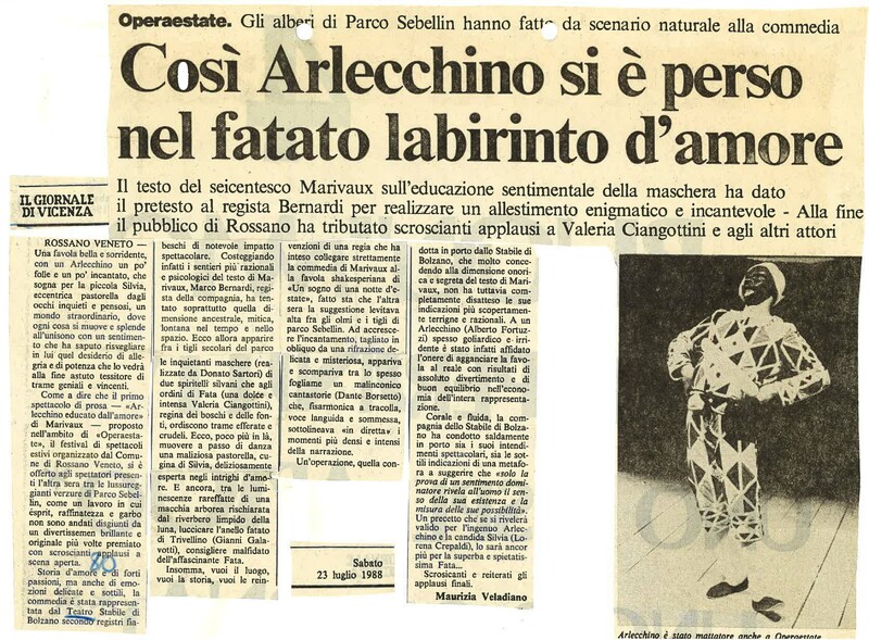 1988 : Arlecchino educato dall’amore (Marco Bernardi) revue de presse (reprises)