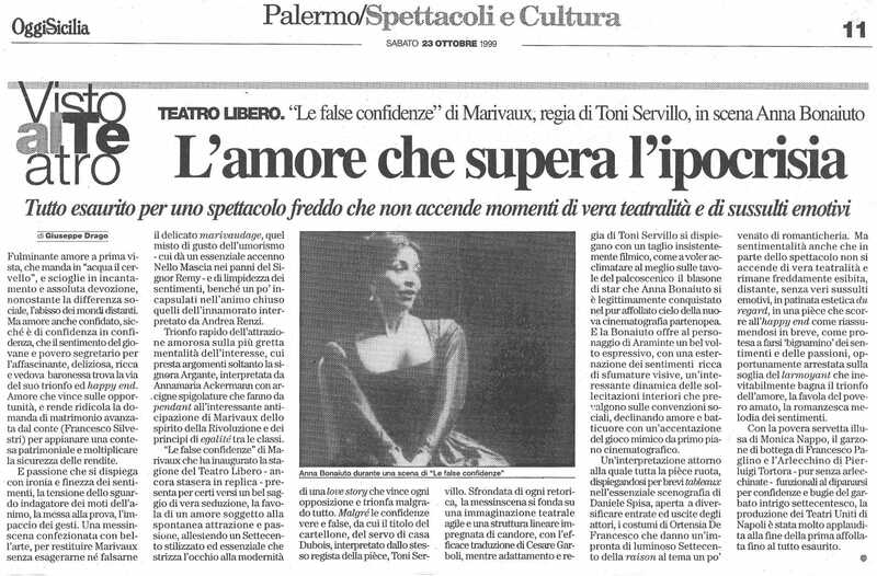 1998 : Le false confidenze (Toni Servillo), Revue de presse