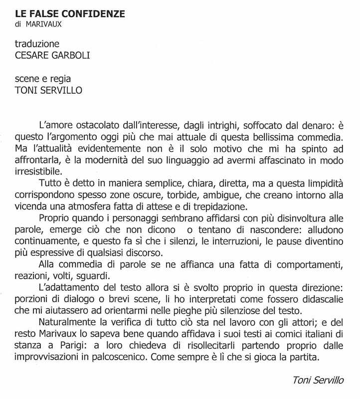 1998 : Le false confidenze (Toni Servillo), Programme 1998