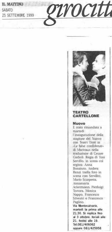 1998 : Le false confidenze (Toni Servillo), Revue de presse