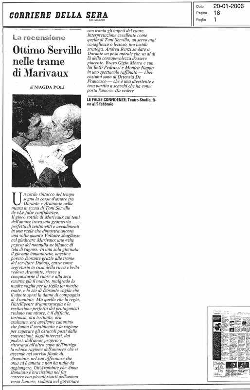 1998 : Le false confidenze (Toni Servillo), Revue de presse (Reprise 2005-2007)