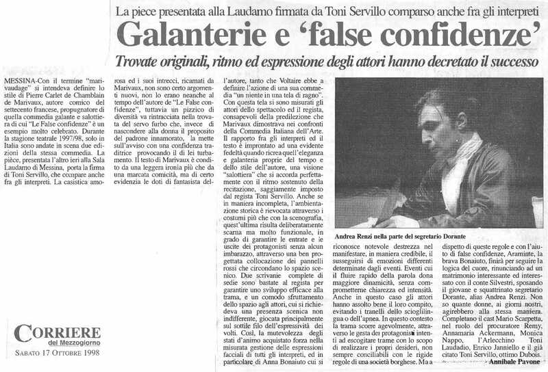 1998 : Le false confidenze (Toni Servillo), Revue de presse