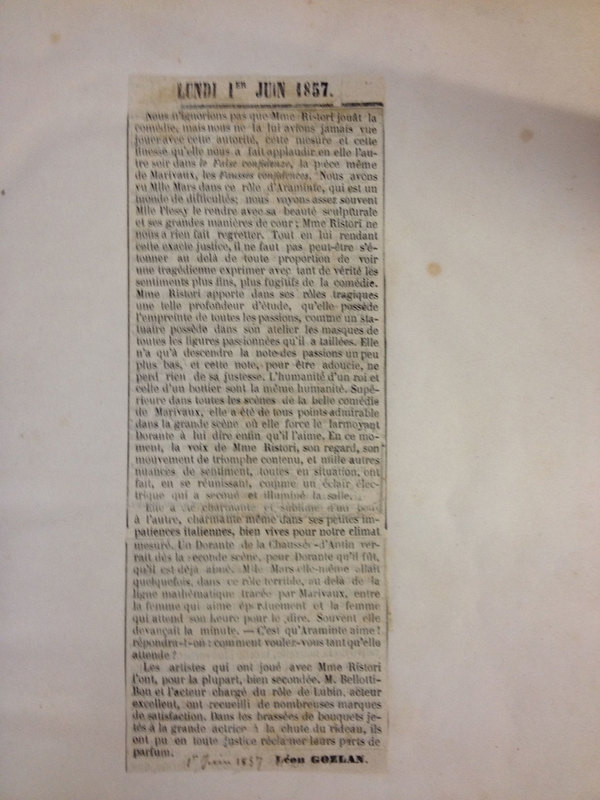 1857 : Le false confidenze, Revue de presse