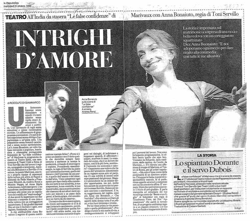 1998 : Le false confidenze (Toni Servillo), Revue de presse