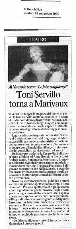 1998 : Le false confidenze (Toni Servillo), Revue de presse
