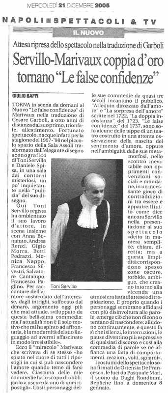 1998 : Le false confidenze (Toni Servillo), Revue de presse (Reprise 2005-2007)