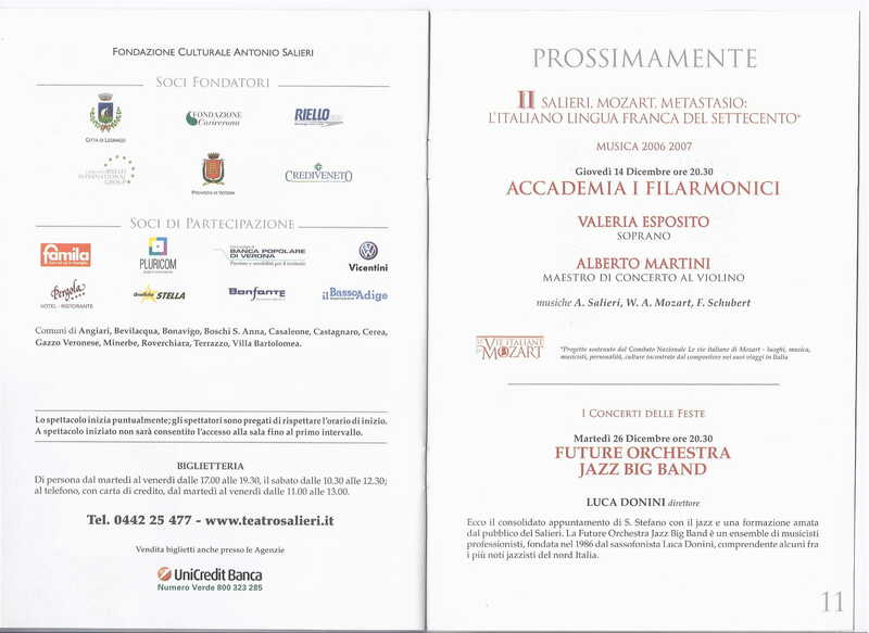1998 : Le false confidenze (Toni Servillo), Programme (Reprises 2005-2007)
