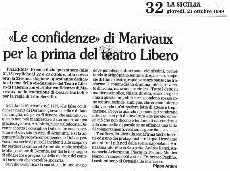 1998 : Le false confidenze (Toni Servillo), Revue de presse