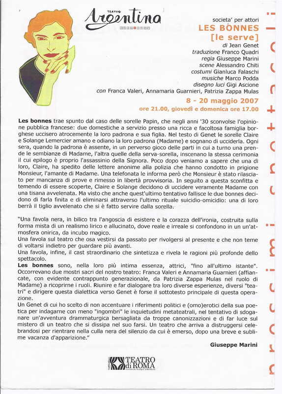 1998 : Le false confidenze (Toni Servillo), Programme (Reprises 2005-2007)