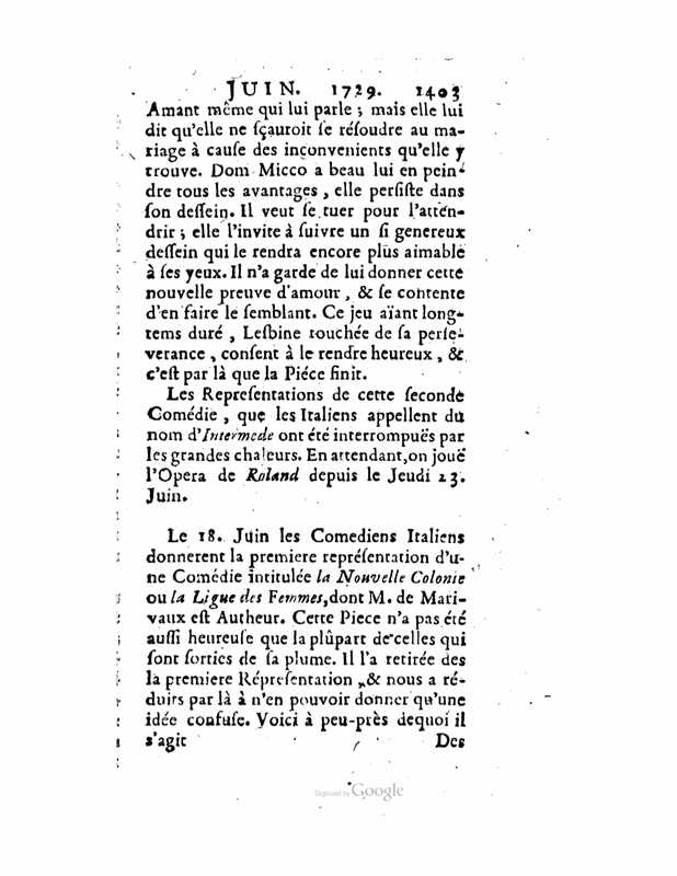 1729 : La nouvelle colonie