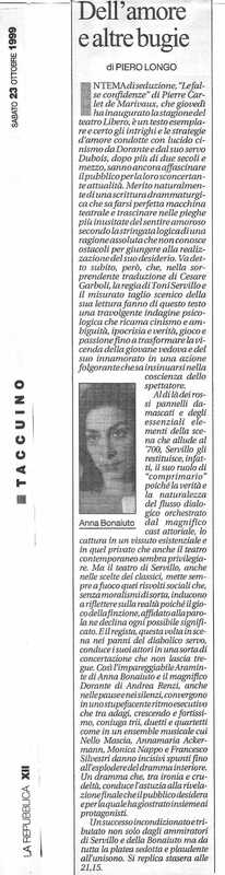 1998 : Le false confidenze (Toni Servillo), Revue de presse