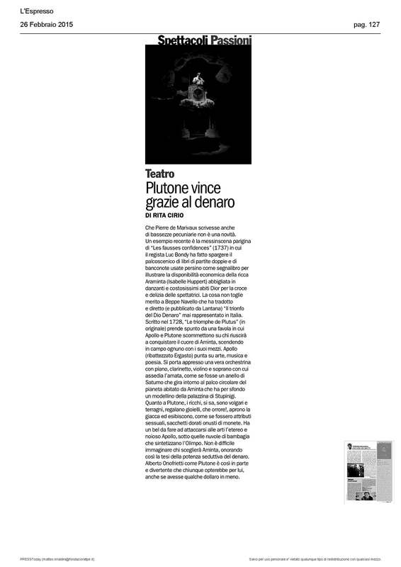 2015 : Il trionfo del dio denaro, Revue de presse