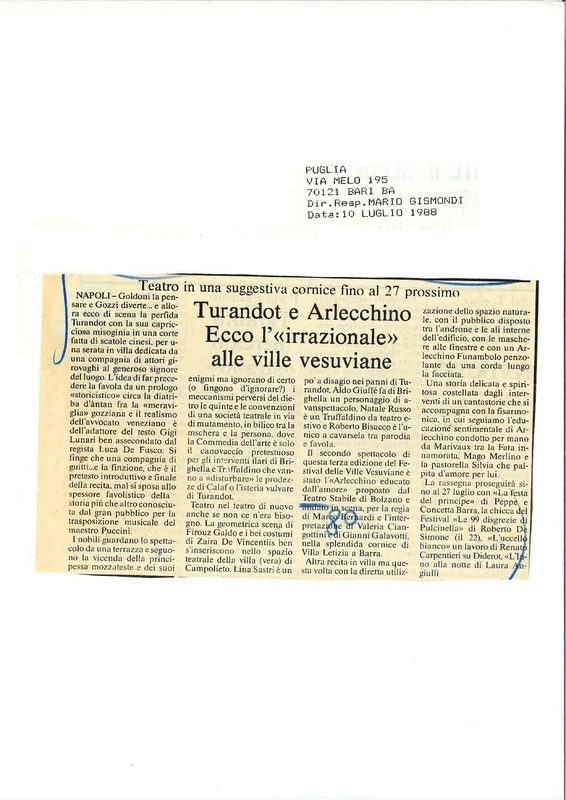 1988 : Arlecchino educato dall’amore (Marco Bernardi) revue de presse