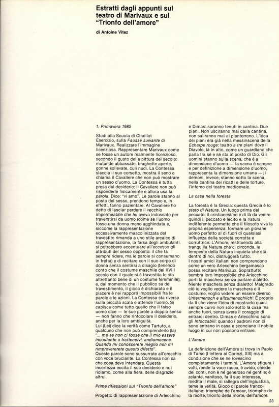 1985 : Il trionfo dell’amore, Programme