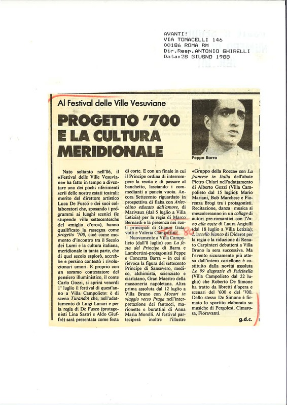 1988 : Arlecchino educato dall’amore (Marco Bernardi) revue de presse