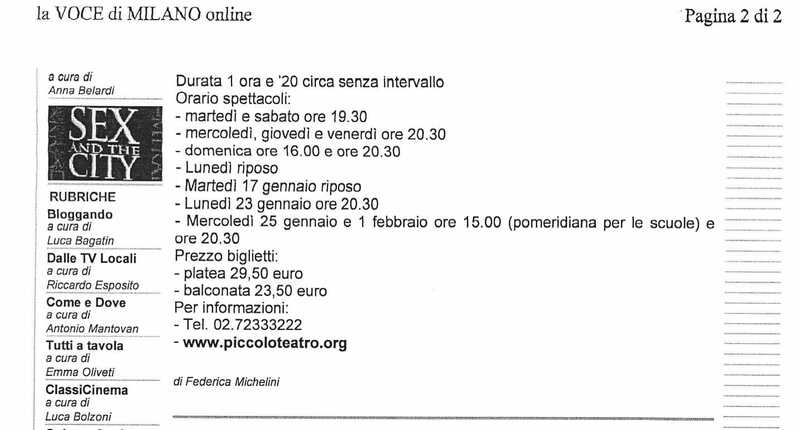 1998 : Le false confidenze (Toni Servillo), Revue de presse (Reprise 2005-2007)