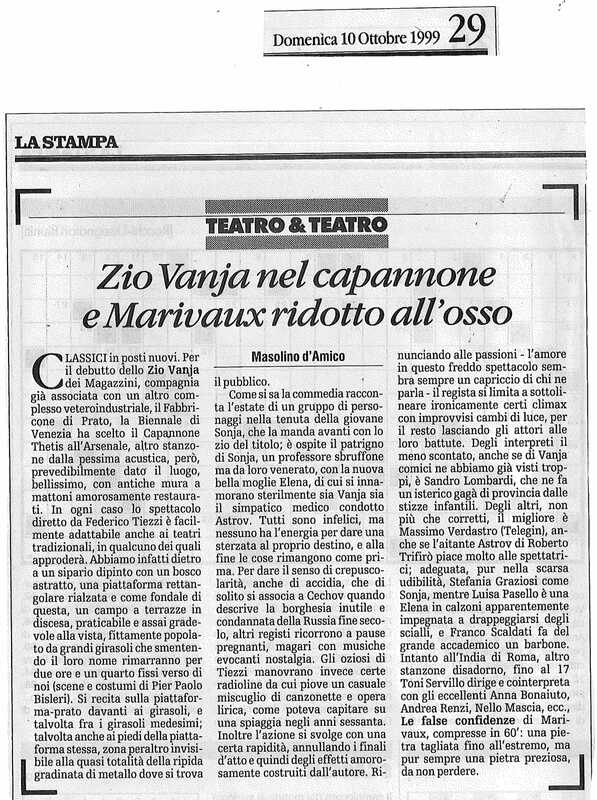 1998 : Le false confidenze (Toni Servillo), Revue de presse
