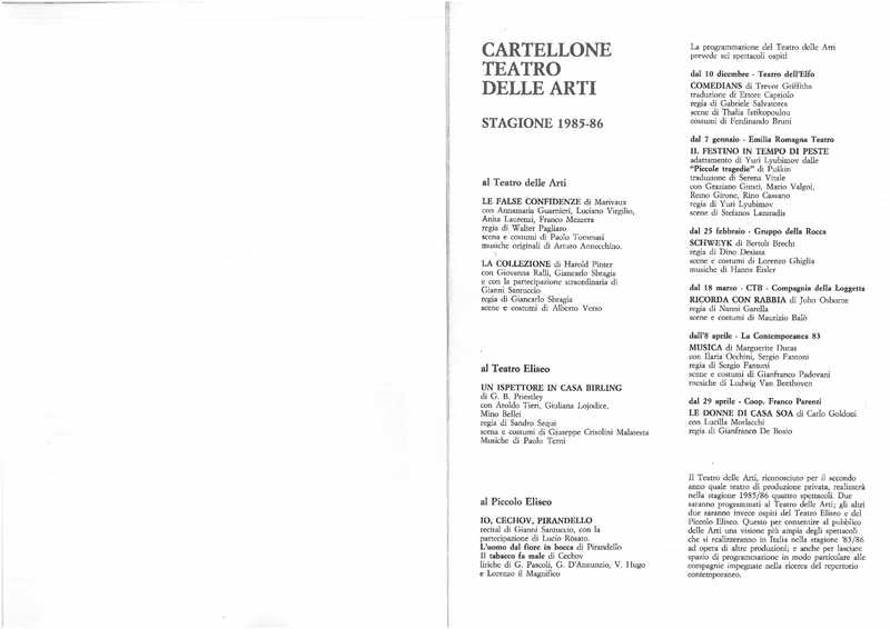 1985 : Le false confidenze, Programme
