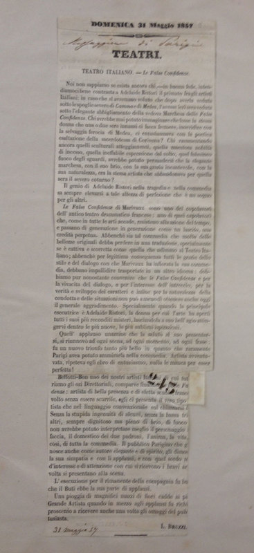 1857 : Le false confidenze, Revue de presse