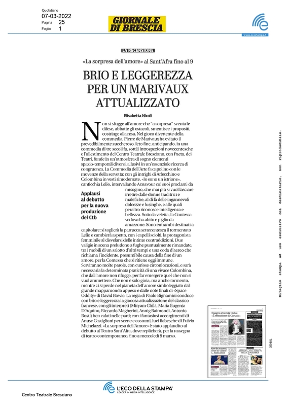 2020 : La sorpresa dell’amore (Paolo Bignamini) revue de presse (reprise 2022)