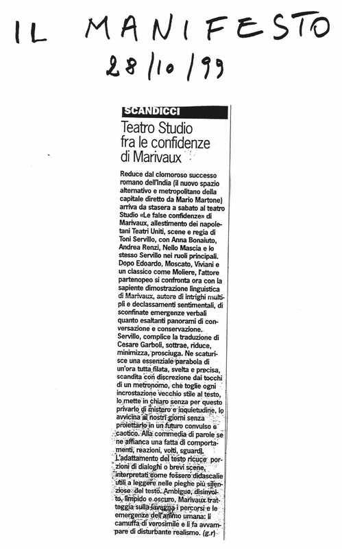 1998 : Le false confidenze (Toni Servillo), Revue de presse