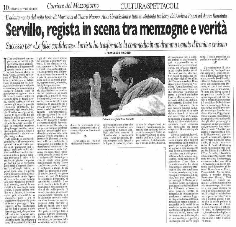 1998 : Le false confidenze (Toni Servillo), Revue de presse