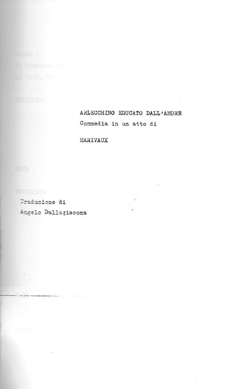 1988 : Arlecchino educato dall’amore (Marco Bernardi) script