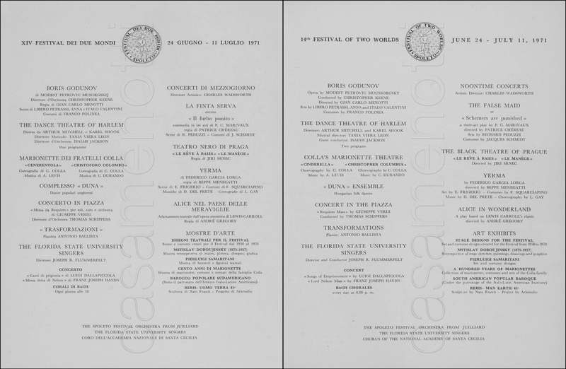 1971 : La finta serva ovvero il furbo punito, Programme du Festival de Spoleto