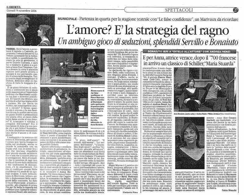 1998 : Le false confidenze (Toni Servillo), Revue de presse (Reprise 2005-2007)