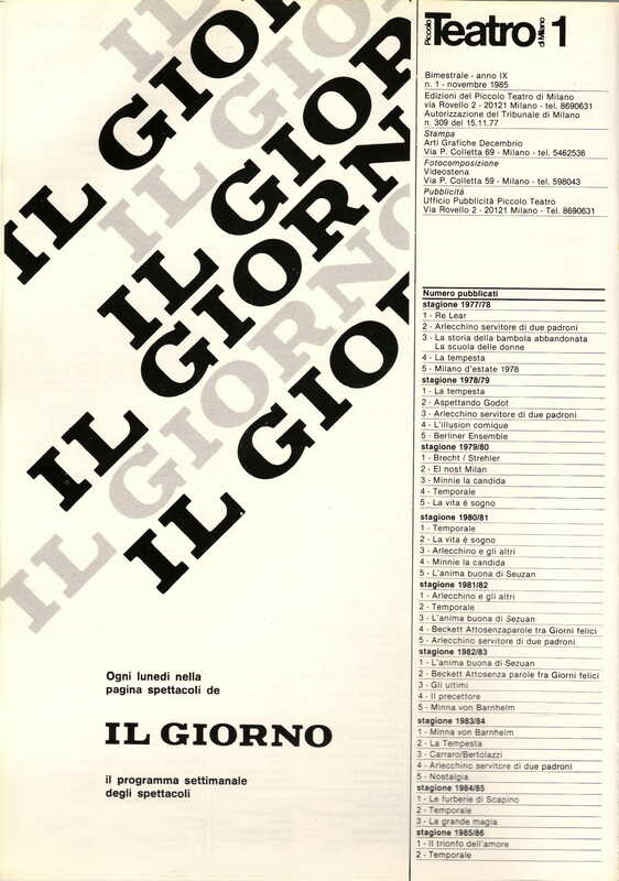 1985 : Il trionfo dell’amore, Programme