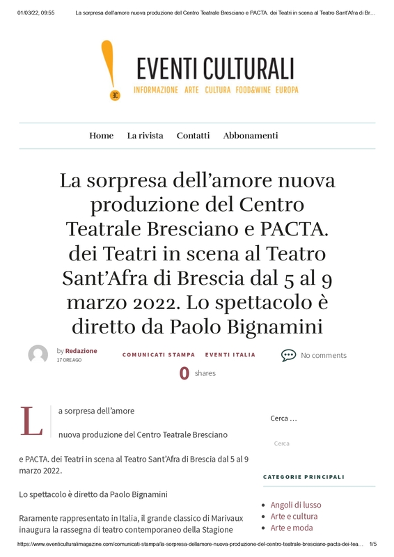 2020 : La sorpresa dell’amore (Paolo Bignamini) revue de presse (reprise 2022)